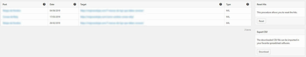 Menú Hits Interlinks Manager