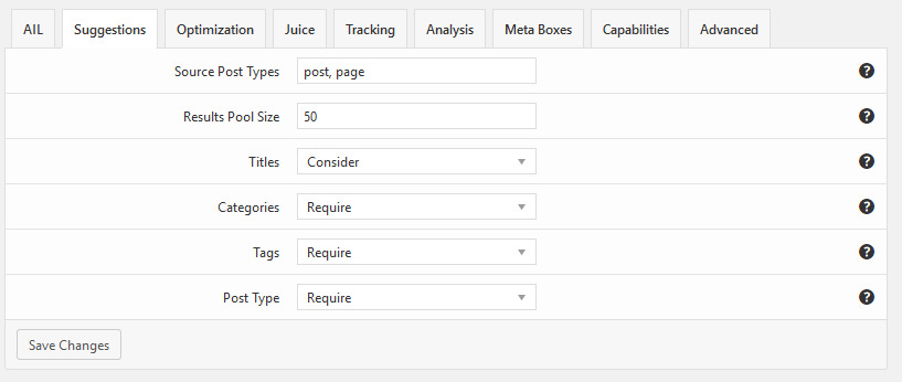 Menú Options Suggestions Interlinks Manager