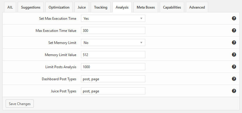 Menú Options Analysis Interlinks Manager