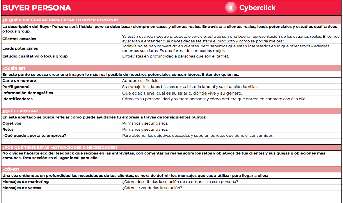 Imagen plantilla Buyer Persona - Excel