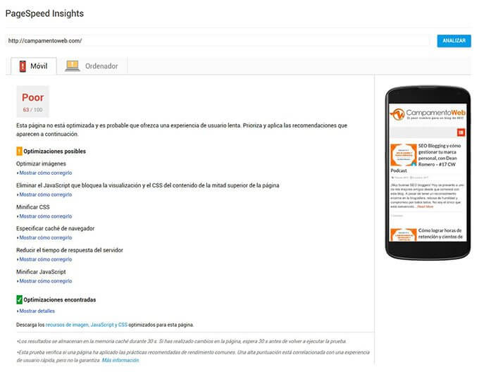 PageSpeed Insights Test