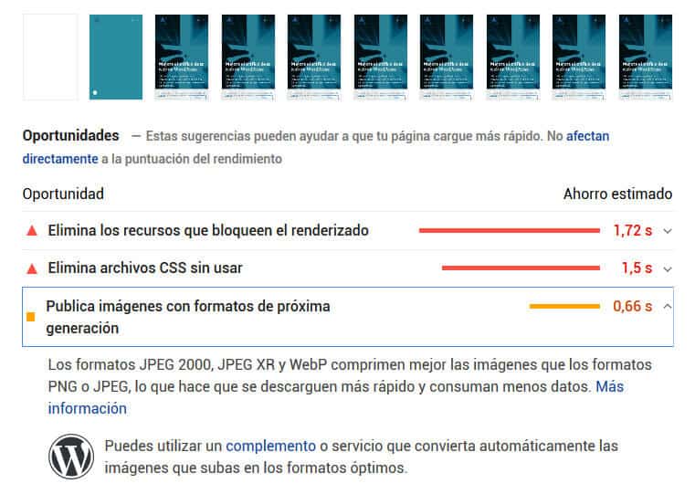 pagespeed-insights formatos de imágenes de próxima generación