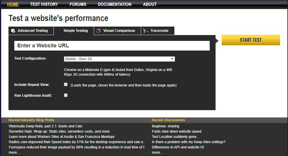 Test estándar de WebPageTest