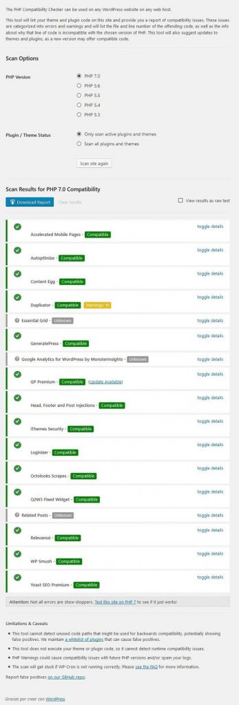 compatibilidad php wordpress