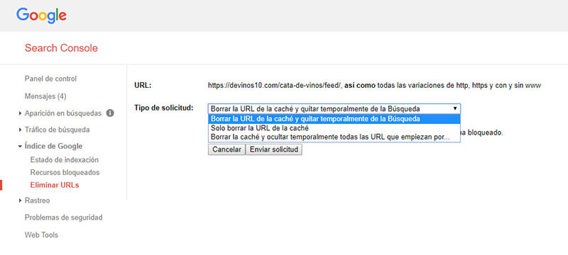 eliminar url opciones