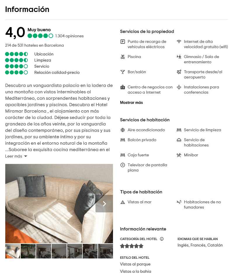 Listados con viñetas del hotel Miramar de Barcelona