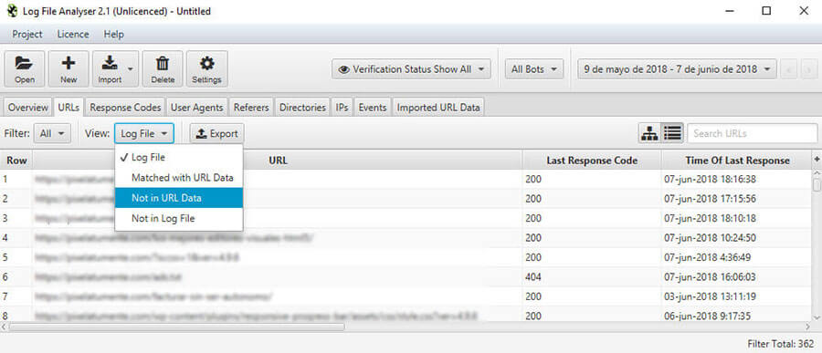 log file analyser not in url data