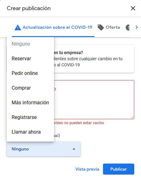 publicacion covid 19 google my business