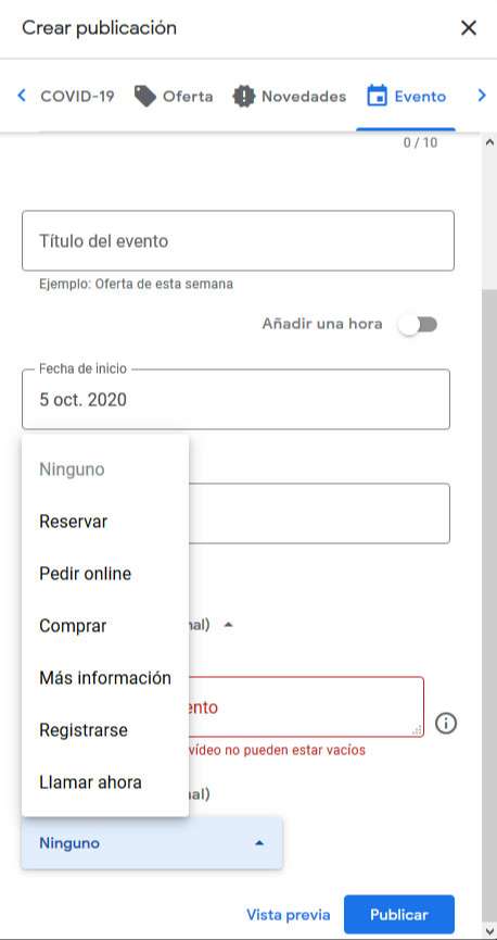 publicacion eventos google my business