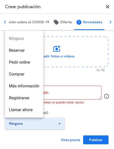 publicacion novedades google my business