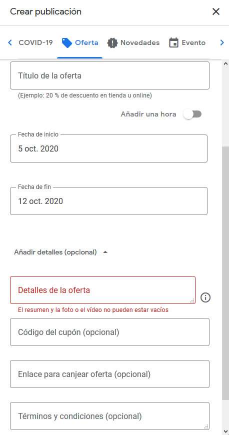 publicacion oferta google my business