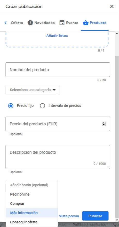 publicacion producto google my business